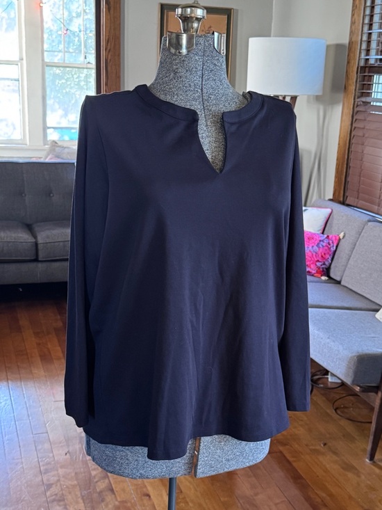Lands' End Tops - Lands’ End Split Neck Navy Blue Jersey Knit Tunic Top 1X (16 - 18) NWOT Plus